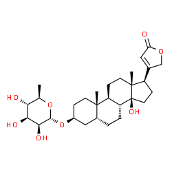ChemSpider 2D Image | (3beta,5beta)-3-[(6-Deoxy-alpha-D-mannopyranosyl)oxy]-14-hydroxycard-20(22)-enolide | C29H44O8