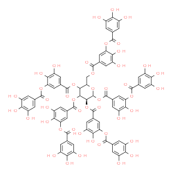 ChemSpider 2D Image | 1,2,3,4,6-Pentakis-O-{3,4-dihydroxy-5-[(3,4,5-trihydroxybenzoyl)oxy]benzoyl}-L-glycero-hexopyranose | C76H52O46