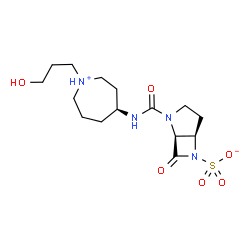 ChemSpider 2D Image | (1S,5R)-2-{[(4S)-1-(3-Hydroxypropyl)-4-azepaniumyl]carbamoyl}-7-oxo-2,6-diazabicyclo[3.2.0]heptane-6-sulfonate | C15H26N4O6S