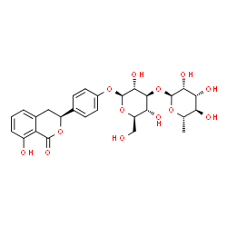ChemSpider 2D Image | 3S-hydrangenol 4'-O-alpha-L-rhamnopyranoysl-(1->3)-beta-D-glucopyranoside | C27H32O13