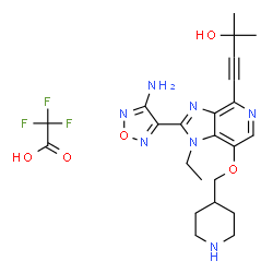 ChemSpider 2D Image | 4-[2-(4-Amino-1,2,5-oxadiazol-3-yl)-1-ethyl-7-(4-piperidinylmethoxy)-1H-imidazo[4,5-c]pyridin-4-yl]-2-methyl-3-butyn-2-ol trifluoroacetate (1:1) | C23H28F3N7O5