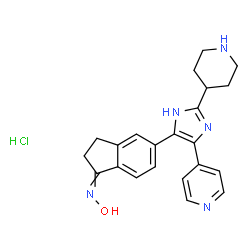 ChemSpider 2D Image | N-Hydroxy-5-[2-(4-piperidinyl)-4-(4-pyridinyl)-1H-imidazol-5-yl]-1-indanimine hydrochloride (1:1) | C22H24ClN5O