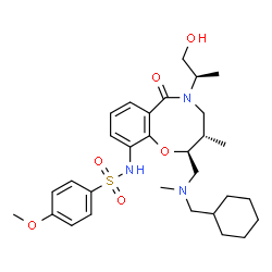 ChemSpider 2D Image | N-[(2S,3S)-2-[[cyclohexylmethyl(methyl)amino]methyl]-5-[(2R)-1-hydroxypropan-2-yl]-3-methyl-6-oxo-3,4-dihydro-2H-1,5-benzoxazocin-10-yl]-4-methoxybenzenesulfonamide | C30H43N3O6S