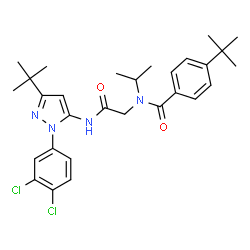ChemSpider 2D Image | N-(2-{[1-(3,4-Dichlorophenyl)-3-(2-methyl-2-propanyl)-1H-pyrazol-5-yl]amino}-2-oxoethyl)-N-isopropyl-4-(2-methyl-2-propanyl)benzamide | C29H36Cl2N4O2