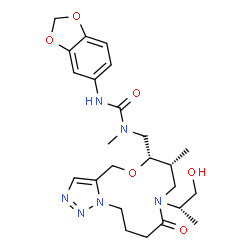 ChemSpider 2D Image | 3-(1,3-benzodioxol-5-yl)-1-[[(8R,9S)-6-[(2S)-1-hydroxypropan-2-yl]-8-methyl-5-oxo-10-oxa-1,6,14,15-tetrazabicyclo[10.3.0]pentadeca-12,14-dien-9-yl]methyl]-1-methylurea | C24H34N6O6
