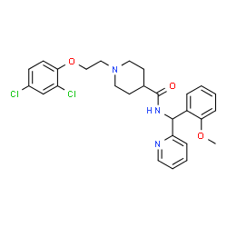 ChemSpider 2D Image | 1-[2-(2,4-Dichlorophenoxy)ethyl]-N-[(2-methoxyphenyl)(2-pyridinyl)methyl]-4-piperidinecarboxamide | C27H29Cl2N3O3