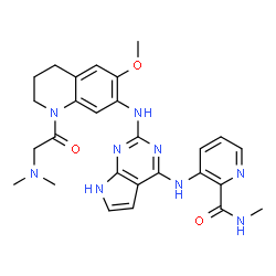 ChemSpider 2D Image | 3-[(2-{[1-(N,N-Dimethylglycyl)-6-methoxy-1,2,3,4-tetrahydro-7-quinolinyl]amino}-1H-pyrrolo[2,3-d]pyrimidin-4-yl)amino]-N-methyl-2-pyridinecarboxamide | C27H31N9O3