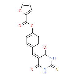ChemSpider 2D Image | 4-[(4,6-Dioxo-2-thioxotetrahydro-5(2H)-pyrimidinylidene)methyl]phenyl 2-furoate | C16H10N2O5S