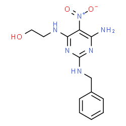 ChemSpider 2D Image | 2-{[6-Amino-2-(benzylamino)-5-nitro-4-pyrimidinyl]amino}ethanol | C13H16N6O3