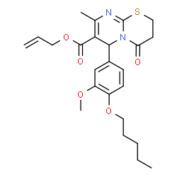 ChemSpider 2D Image | Allyl 6-[3-methoxy-4-(pentyloxy)phenyl]-8-methyl-4-oxo-3,4-dihydro-2H,6H-pyrimido[2,1-b][1,3]thiazine-7-carboxylate | C24H30N2O5S