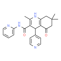 ChemSpider 2D Image | 2,7,7-Trimethyl-5-oxo-N-(2-pyridinyl)-4-(4-pyridinyl)-1,4,5,6,7,8-hexahydro-3-quinolinecarboxamide | C23H24N4O2