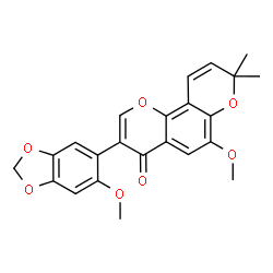 ChemSpider 2D Image | 6-methoxy-3-(6-methoxy-1,3-benzodioxol-5-yl)-8,8-dimethyl-4-pyrano[2,3-h][1]benzopyranone | C23H20O7