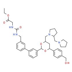 ChemSpider 2D Image | Ethyl N-({[3'-(4-[4-(hydroxymethyl)phenyl]-6-{[2-(1-pyrrolidinylmethyl)-1-pyrrolidinyl]methyl}-1,3-dioxan-2-yl)-3-biphenylyl]methyl}carbamoyl)glycinate | C39H50N4O6