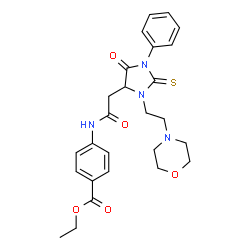 ChemSpider 2D Image | Ethyl 4-[({3-[2-(4-morpholinyl)ethyl]-5-oxo-1-phenyl-2-thioxo-4-imidazolidinyl}acetyl)amino]benzoate | C26H30N4O5S
