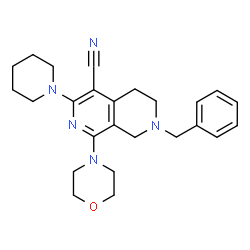 ChemSpider 2D Image | 7-Benzyl-1-(4-morpholinyl)-3-(1-piperidinyl)-5,6,7,8-tetrahydro-2,7-naphthyridine-4-carbonitrile | C25H31N5O