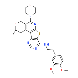 ChemSpider 2D Image | N-[2-(3,4-Dimethoxyphenyl)ethyl]-2,2-dimethyl-5-(4-morpholinyl)-1,4-dihydro-2H-pyrano[4'',3'':4',5']pyrido[3',2':4,5]thieno[3,2-d]pyrimidin-8-amine | C28H33N5O4S