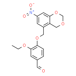 ChemSpider 2D Image | 3-Ethoxy-4-[(7-nitro-4H-1,3-benzodioxin-5-yl)methoxy]benzaldehyde | C18H17NO7