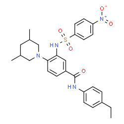 ChemSpider 2D Image | 4-(3,5-Dimethyl-1-piperidinyl)-N-(4-ethylphenyl)-3-{[(4-nitrophenyl)sulfonyl]amino}benzamide | C28H32N4O5S
