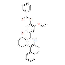 ChemSpider 2D Image | 2-Ethoxy-4-(4-oxo-1,2,3,4,5,6-hexahydrobenzo[a]phenanthridin-5-yl)phenyl benzoate | C32H27NO4