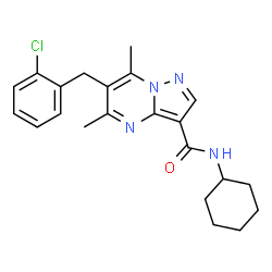 ChemSpider 2D Image | 6-(2-Chlorobenzyl)-N-cyclohexyl-5,7-dimethylpyrazolo[1,5-a]pyrimidine-3-carboxamide | C22H25ClN4O