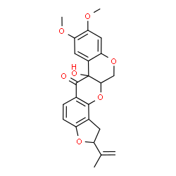 ChemSpider 2D Image | 6a-Hydroxy-2-isopropenyl-8,9-dimethoxy-1,2,12,12a-tetrahydrochromeno[3,4-b]furo[2,3-h]chromen-6(6aH)-one | C23H22O7