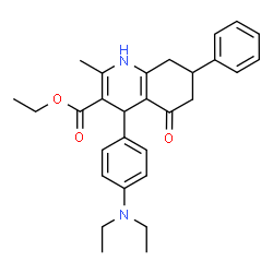 ChemSpider 2D Image | Ethyl 4-[4-(diethylamino)phenyl]-2-methyl-5-oxo-7-phenyl-1,4,5,6,7,8-hexahydro-3-quinolinecarboxylate | C29H34N2O3