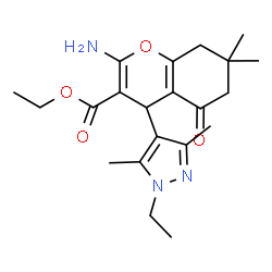 ChemSpider 2D Image | Ethyl 2-amino-4-(1-ethyl-3,5-dimethyl-1H-pyrazol-4-yl)-7,7-dimethyl-5-oxo-5,6,7,8-tetrahydro-4H-chromene-3-carboxylate | C21H29N3O4