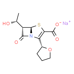 ChemSpider 2D Image | Sodium (5R,6S)-6-[(1R)-1-hydroxyethyl]-7-oxo-2-[(2R)-tetrahydro-2-furanyl]-4-thia-1-azabicyclo[3.2.0]hept-2-ene-3-carboxylate | C12H14NNaO5S