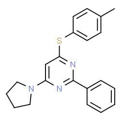 ChemSpider 2D Image | 4-[(4-Methylphenyl)sulfanyl]-2-phenyl-6-(1-pyrrolidinyl)pyrimidine | C21H21N3S