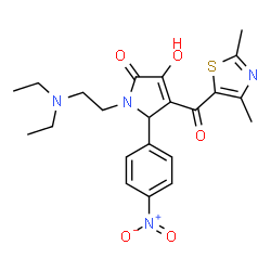 ChemSpider 2D Image | 1-[2-(Diethylamino)ethyl]-4-[(2,4-dimethyl-1,3-thiazol-5-yl)carbonyl]-3-hydroxy-5-(4-nitrophenyl)-1,5-dihydro-2H-pyrrol-2-one | C22H26N4O5S