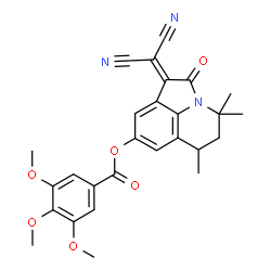 ChemSpider 2D Image | 1-(Dicyanomethylene)-4,4,6-trimethyl-2-oxo-1,2,5,6-tetrahydro-4H-pyrrolo[3,2,1-ij]quinolin-8-yl 3,4,5-trimethoxybenzoate | C27H25N3O6