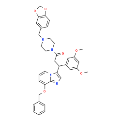 ChemSpider 2D Image | 1-[4-(1,3-Benzodioxol-5-ylmethyl)-1-piperazinyl]-3-[8-(benzyloxy)imidazo[1,2-a]pyridin-3-yl]-3-(3,5-dimethoxyphenyl)-1-propanone | C37H38N4O6
