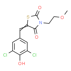ChemSpider 2D Image | 5-(3,5-Dichloro-4-hydroxybenzylidene)-3-(2-methoxyethyl)-1,3-thiazolidine-2,4-dione | C13H11Cl2NO4S