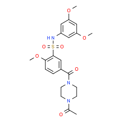 ChemSpider 2D Image | 5-[(4-Acetyl-1-piperazinyl)carbonyl]-N-(3,5-dimethoxyphenyl)-2-methoxybenzenesulfonamide | C22H27N3O7S
