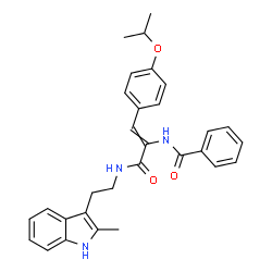 ChemSpider 2D Image | N-[1-(4-Isopropoxyphenyl)-3-{[2-(2-methyl-1H-indol-3-yl)ethyl]amino}-3-oxo-1-propen-2-yl]benzamide | C30H31N3O3