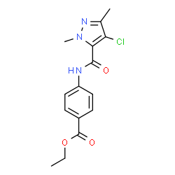 ChemSpider 2D Image | Ethyl 4-{[(4-chloro-1,3-dimethyl-1H-pyrazol-5-yl)carbonyl]amino}benzoate | C15H16ClN3O3