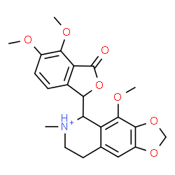 ChemSpider 2D Image | 5-(4,5-Dimethoxy-3-oxo-1,3-dihydro-2-benzofuran-1-yl)-4-methoxy-6-methyl-5,6,7,8-tetrahydro[1,3]dioxolo[4,5-g]isoquinolin-6-ium | C22H24NO7