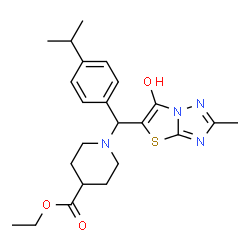 ChemSpider 2D Image | Ethyl 1-[(6-hydroxy-2-methyl[1,3]thiazolo[3,2-b][1,2,4]triazol-5-yl)(4-isopropylphenyl)methyl]-4-piperidinecarboxylate | C23H30N4O3S