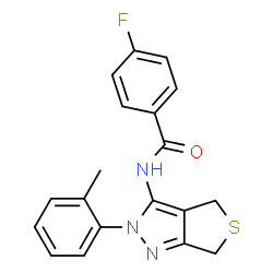 ChemSpider 2D Image | 4-Fluoro-N-[2-(2-methylphenyl)-2,6-dihydro-4H-thieno[3,4-c]pyrazol-3-yl]benzamide | C19H16FN3OS