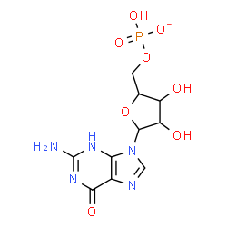 ChemSpider 2D Image | 2-Amino-9-[5-O-(hydroxyphosphinato)pentofuranosyl]-3,9-dihydro-6H-purin-6-one | C10H13N5O8P