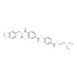 ChemSpider 2D Image | 3-(1,3-Benzodioxol-5-ylmethyl)-N-(4-{[2-(diethylamino)ethyl]carbamoyl}phenyl)-4-oxo-2-thioxo-1,2,3,4-tetrahydro-7-quinazolinecarboxamide | C30H31N5O5S