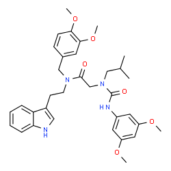 ChemSpider 2D Image | N-(3,4-Dimethoxybenzyl)-N~2~-[(3,5-dimethoxyphenyl)carbamoyl]-N-[2-(1H-indol-3-yl)ethyl]-N~2~-isobutylglycinamide | C34H42N4O6