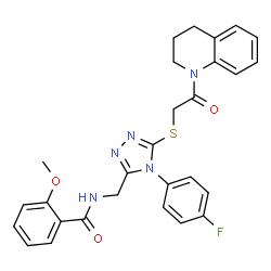 ChemSpider 2D Image | N-{[5-{[2-(3,4-Dihydro-1(2H)-quinolinyl)-2-oxoethyl]sulfanyl}-4-(4-fluorophenyl)-4H-1,2,4-triazol-3-yl]methyl}-2-methoxybenzamide | C28H26FN5O3S