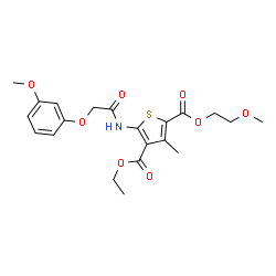ChemSpider 2D Image | 4-Ethyl 2-(2-methoxyethyl) 5-{[(3-methoxyphenoxy)acetyl]amino}-3-methyl-2,4-thiophenedicarboxylate | C21H25NO8S
