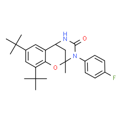 ChemSpider 2D Image | 10-(4-Fluorophenyl)-9-methyl-4,6-bis(2-methyl-2-propanyl)-8-oxa-10,12-diazatricyclo[7.3.1.0~2,7~]trideca-2,4,6-trien-11-one | C25H31FN2O2
