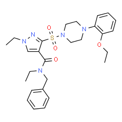 ChemSpider 2D Image | N-Benzyl-3-{[4-(2-ethoxyphenyl)-1-piperazinyl]sulfonyl}-N,1-diethyl-1H-pyrazole-4-carboxamide | C27H35N5O4S