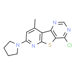 ChemSpider 2D Image | 4-Chloro-9-methyl-7-(1-pyrrolidinyl)pyrido[3',2':4,5]thieno[3,2-d]pyrimidine | C14H13ClN4S