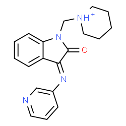 ChemSpider 2D Image | 1-{[(3E)-2-Oxo-3-(3-pyridinylimino)-2,3-dihydro-1H-indol-1-yl]methyl}piperidinium | C19H21N4O