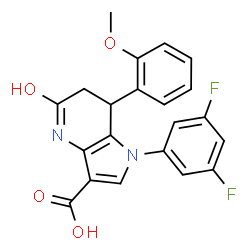 ChemSpider 2D Image | 1-(3,5-Difluorophenyl)-7-(2-methoxyphenyl)-5-oxo-4,5,6,7-tetrahydro-1H-pyrrolo[3,2-b]pyridine-3-carboxylic acid | C21H16F2N2O4