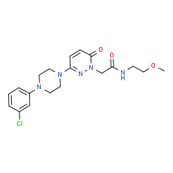 ChemSpider 2D Image | 2-{3-[4-(3-Chlorophenyl)-1-piperazinyl]-6-oxo-1(6H)-pyridazinyl}-N-(2-methoxyethyl)acetamide | C19H24ClN5O3